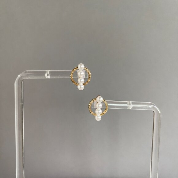 PEARL  GOLD STUD EARRINGS - Picture 4 of 4